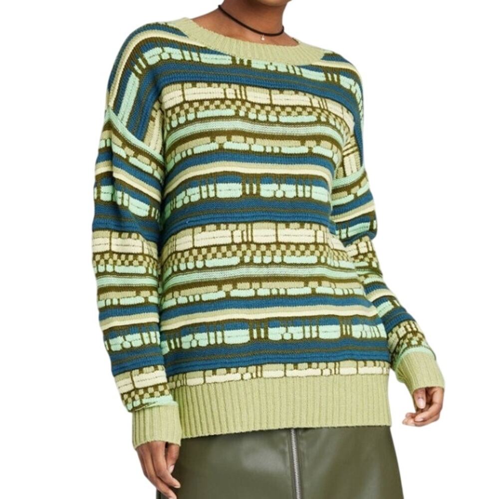 Wild Fable Green 3D Textured Knit Crewneck Long Sleeve Pullover Sweater Medium